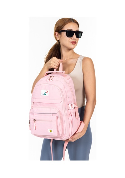 Krınkıl Kumaş Su Geçirmez Ve Çok Bölmeli Sırt Çantası Günlük, Okul Ve Seyahat İçin - Pembe Pembe