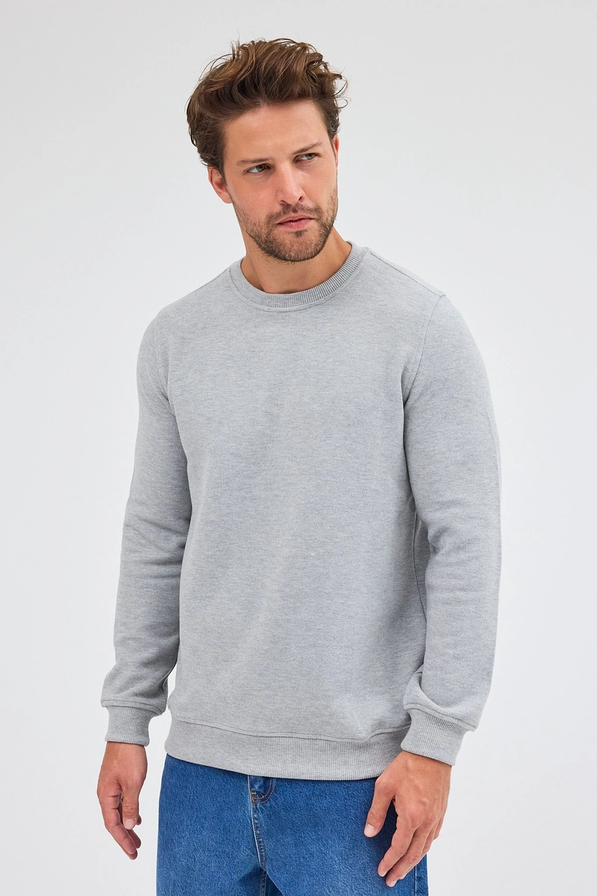 İmza Gri Uzun Kol Bisiklet Yaka Düz Pamuklu Comfort Fit Sweatshirt 1013255150 Gri