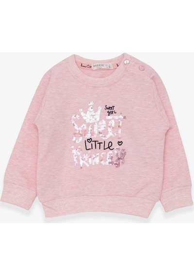 Breeze Kız Çocuk Sweatshirt Nakışlı Pullu 1-4 Yaş, Somon Melanj (553857985) Çok Renkli
