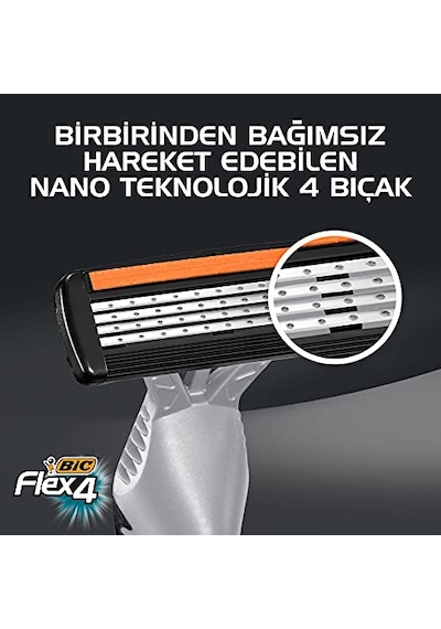 Flex 4 Erkek Tıraş Bıçağı 3'lü Blister 4 Bıçak , Birbirinden Bağımsız Hareket Edebilen 4 Bıçak, Oynar Ba