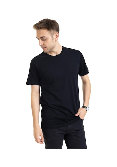 Erkek Yuvarlak Yaka %100 Pamuklu Yüksek Kalite Regular Kalıp Düz Basic T-shirt 212 - Siyah Bordo
