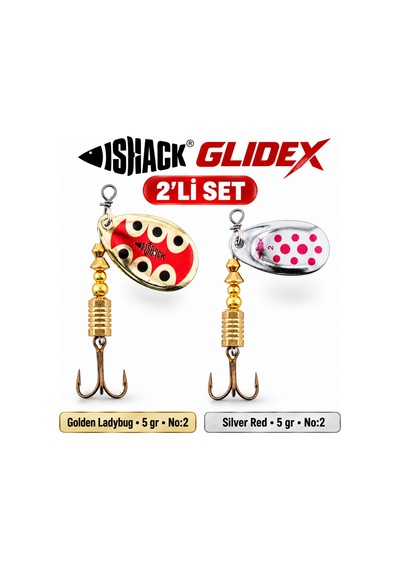 Fishack Glidex 2'li Döner Kaşık Seti - Golden Ladybug 5 Gr No:2 + Silver Red 5 Gr No:2