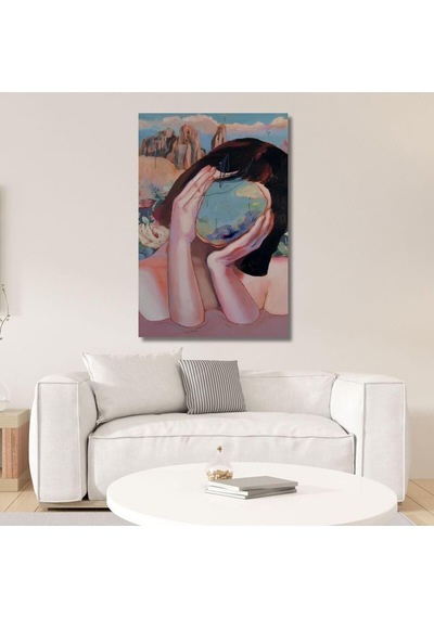Tekli Dikey Kanvas Psikoloji Poliklinik Tablosu Düşünceli Kadın, 50 X 70 -