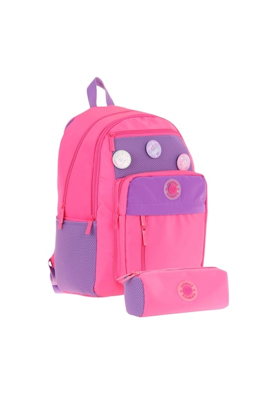 Kauko Holiday Kız Çocuk Rozetli Okul Çantası Ve Kalemlik Seti - Pembe - Altı Bölmeli Pembe