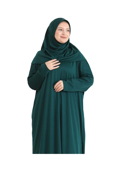 Modish Group Namaz Elbisesi Eşarp Seccade Tesbih Set, İslami Giyim Takım Ferace Turban Şal Zümrüt Yeşili
