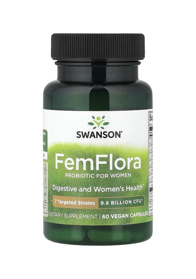 Swanson Vitamins, Femflora, Probiotic For Women, 9.8 Billion Cfu, 60 Vegan Capsules