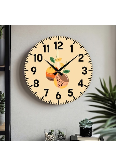 Dekoratif Türkçe Rakamlı Uv Baskılı Duvar Saati Sessiz Akar Mekanizma 40cm Metal Akrep Yelkovan Bej