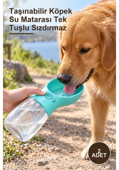 2 Adet Taşınabilir Köpek Su Matarası Tek Tuşlu Sızdırmaz