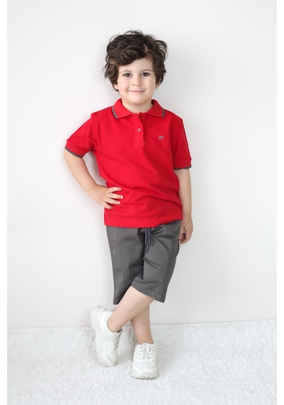 Pike Tişört/gab Şortlu Takım 2-9 Yaş Krem - Füme Pike Tişört/gab Şortlu Takım 2-9 Yaş Krem - Füme
