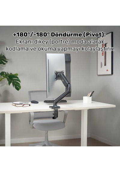 Npo Std46012b Airgrip 17"-32" Ergonomik 360 Amortisörlü Vesa Tek Kol Monitör Tutucu