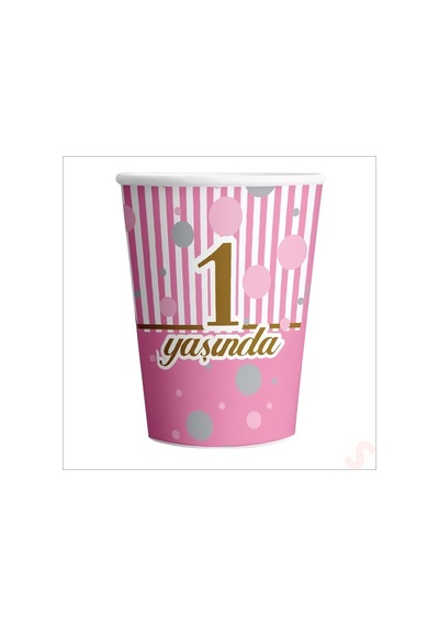 1 Yaşında Karton Bardak, 8 Adet - Pembe