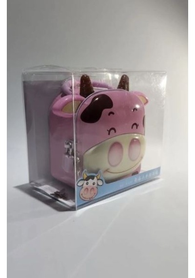 İnek Figürlü Pembe Metal Kilitli Kumbara 13x12