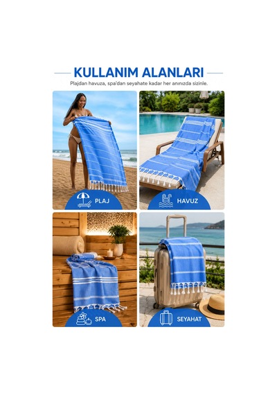 Sultan Peştemal Havlu 100 Pamuklu Deniz Plaj Banyo Peştemali 100x180 Cm Mavi
