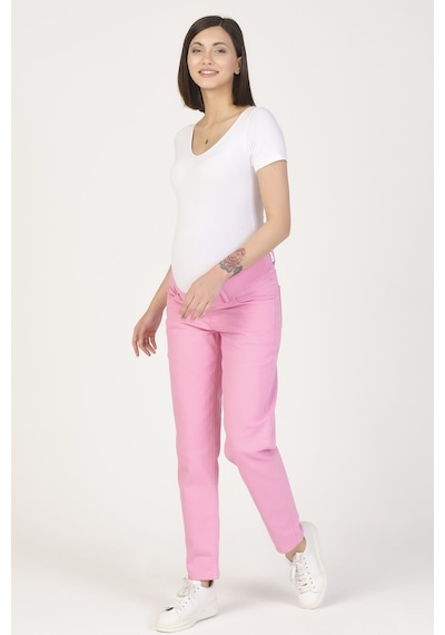 Busa Hamile Alt Karın Destekli Mom Fit Kot Pantolon Pembe-pembe