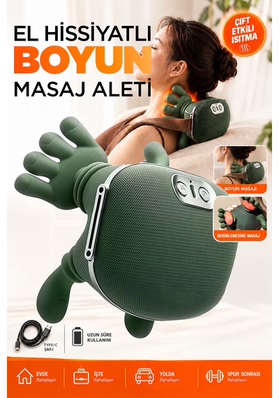 Relaxus Şarjlı Isıtmalı Boyun Masaj Aleti El Hisli Parmakla Yoğurma Teknolojili Omuz Sırt Bacak Masaj Cihazı