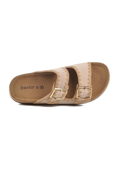 Bento 41001 Kadın Çift Toka İşlemeli Comfort Terlik Bej