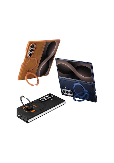 Samsung Galaxy Uyumlu Z Fold 8 Ultra Kılıf Ring M-safe Şarj Özellikli High Pu Deri Hdd Hbc-386 Skafta Case Mavi