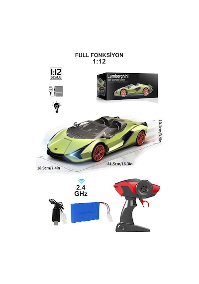 Uzaktan Kumandalı Şarjlı Işıklı Full Fonksiyon Lamborghini Sian Radstar Oyuncak Araba Yeşil Yeşil