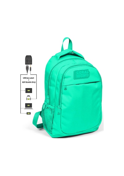 Coral High Kids Su Yeşili Üç Bölmeli Usb Şarjlı Kulaklık Çıkışlı