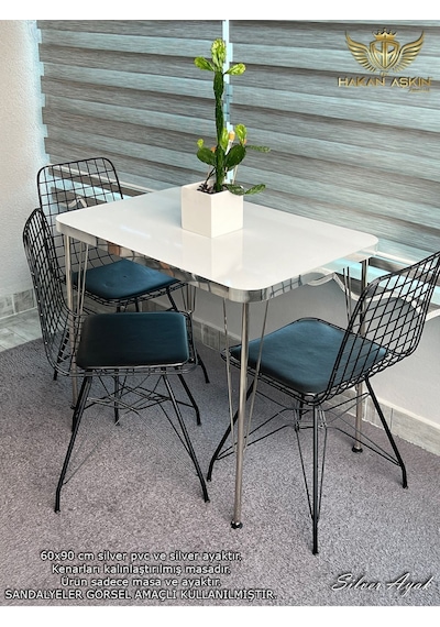 By Hakan Aşkın Silver Metal Ayaklı 60x90 Cm Kalınlıklı Tek Masa Parlak Beyaz Mutfak - Balkon - Çalışma Masası Silver Kalınlaştırılmış