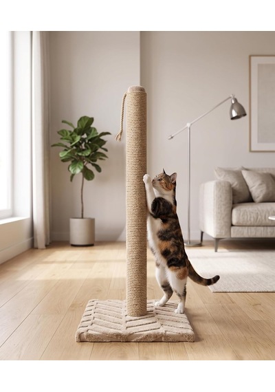 Tr 70 Cm Bej Kedi Tırmalama Tahtası - Sağlam Tabanlı Jüt İpli Kedi Tırmalama Direği