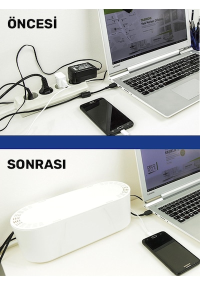 Siyah Kablo Düzenleyici Çoklu Priz Kutusu Kablo Organizer Siyah