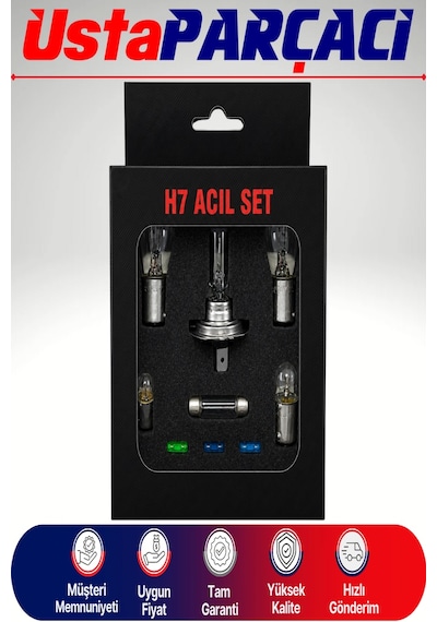 H7 Acil Yol Seti 12v Araç Ampul Ve Sigorta Seti Far Stop Park Sofit Ampul + Blade Sigorta Seyahat Güvenlik Kiti