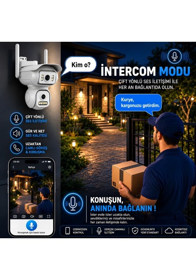 Onqam On-w2 Çift Kameralı Aov Kayıtlı Wi-fi Uzaktan Bağlatılı 360 Derece Güvenlik Kamerası