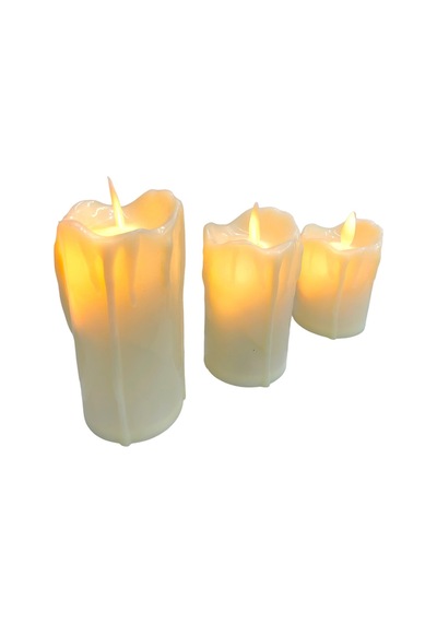Led Li Hareketli 3 Lü Pilli Mum Erimiş Alevli Hareketli Mum Eriyen Mum Krem