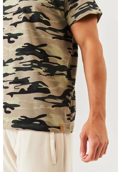Erkek Oversize Rahat %100 Pamuklu Penye Bisiklet Yaka Kısa Kol Basic T-shirt Classic Collection Kamuflaj