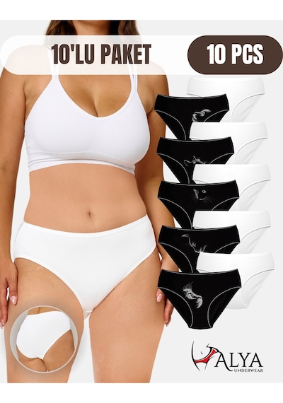 Alya Underwear Kadın Külot Basic Slip Renkli Pamuklu Iç Çamaşırı 10'lu Paket Multicolor-x32 Multicolor - X17