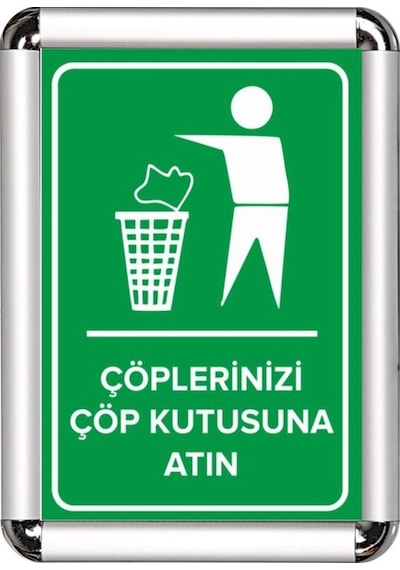 Çöplerinizi Çöp Kutusuna Atınız A3 Cerceveli Uyarı Ve Yönlendirme