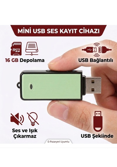 Usb Ses Kayıt Cihazı 16gb Tek Tuş Kayıt