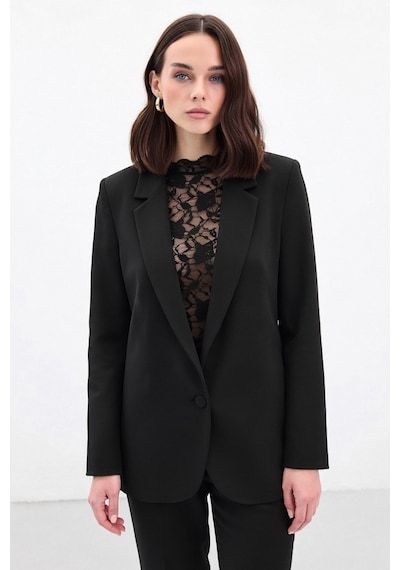 Sateen Düğmeli Klasik Ceket - Siyah-136876 Siyah
