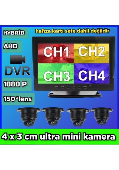 Dvr 10'' Ekran + 4 Ad Ahd 1080p Ultra Mini Kamera Seti 150'' Lens
