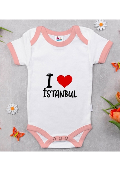 Bk Kids I Love Şehir Serisi Pembe Bebek Body Zıbın - Model 1 Beyaz - Pembe