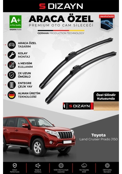 S-dizayn Toyota Land Cruiser Prado J150 Ön Cam Silecek Seti 2009-2024 Premium Araca Özel 65-50 Cm A+