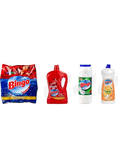 Bingo Renkliler İçin Toz Deterjan 1.5 Kg + Yüzey Temzileyici 2,5 L + Ovma + Bulaşık Deterjanı 650 Ml 4'lü Set Diğer