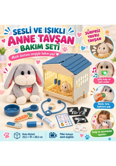 Sesli Ve Işıklı Anne Tavşan Bakım Seti