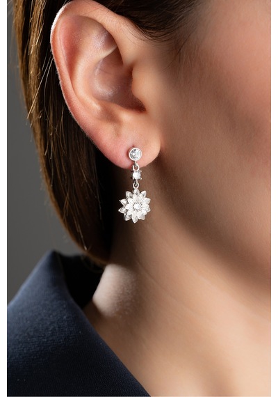 Çekirdekjewelry 925 Ayar Gümüş Lotus Çiçeği Küpe Gri Beyaz