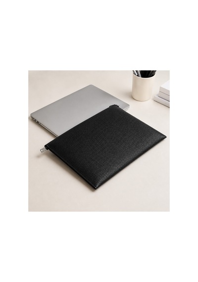 Zipcase 36x26 Cm Kalın Suni Deri Çift Dikişli Fermuarlı Laptop Ve Evrak Çantası Siyah Siyah