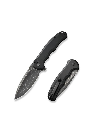Civivi Button Lock Praxis Aluminum Black Damascus Kamp Çakı Siyah