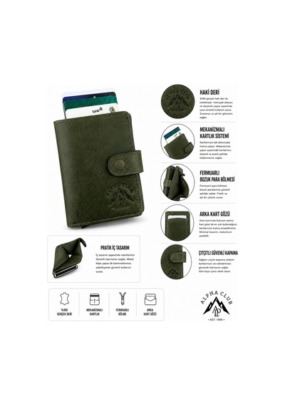 Alphaclub Bag Erkek Hakiki Deri Haki Renk Cüzdan Ve Kartlık