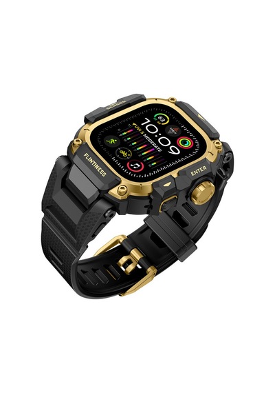 Watch Ultra 49mm Uyumlu Mohseven İwatch Punk Fortress Serisi Kasa Koruyuculu Silikon Kordon Gold