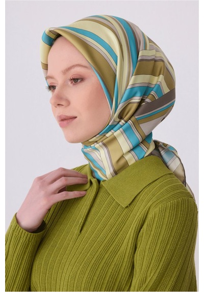 Belli Çizim Desen Twill İpek Eşarp Krem
