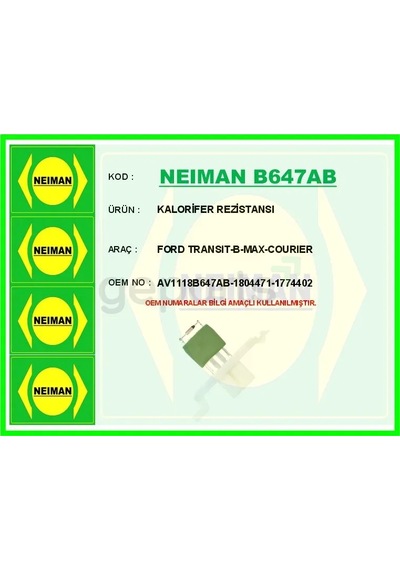 Kalorifer Rezistansı Ford Transıt - Custom - Courier - Focus - Kuga - Bmax - Cmax 2010