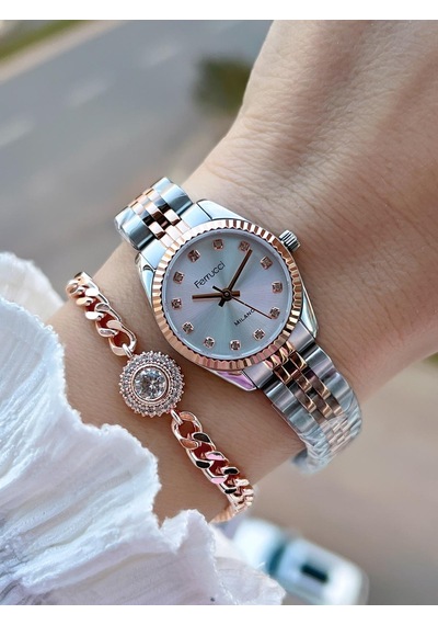 Ferrucci Küçük Vintage Kasa Çelik Kordon 2 Yıl Garantili 3 Atm Kadın Kol Saati+bileklik Fy.03630.5 Rose Gold - Gümüş