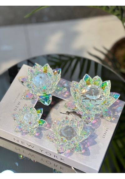 Chacha Home Kristal Nilüfer Çiçeği Obje & Mumluk - Lüks Cam Lotus Sehpa Ve Konsol Dekoru 15 Cm / 10 Cm / 8 Cm / 6 Cm Mini