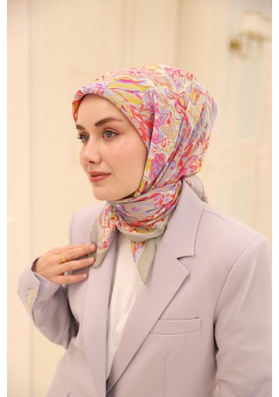 Silk Home Olinda İpek Eşarp 47002-19 Lila Mavi, Mercan, Pembe, Asit, Fuşya