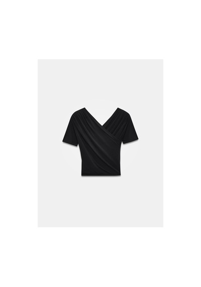 Dilvin 32659 Drapeli Kısa Kollu Top-siyah Bluz - 101a32659